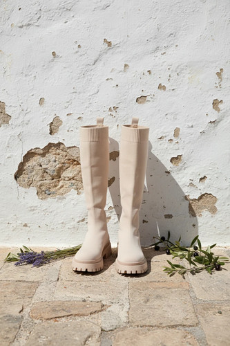 Sock boots beige kniehohe - -,